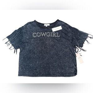 Cowgirl Fringe Short Sleeve Tee - Black